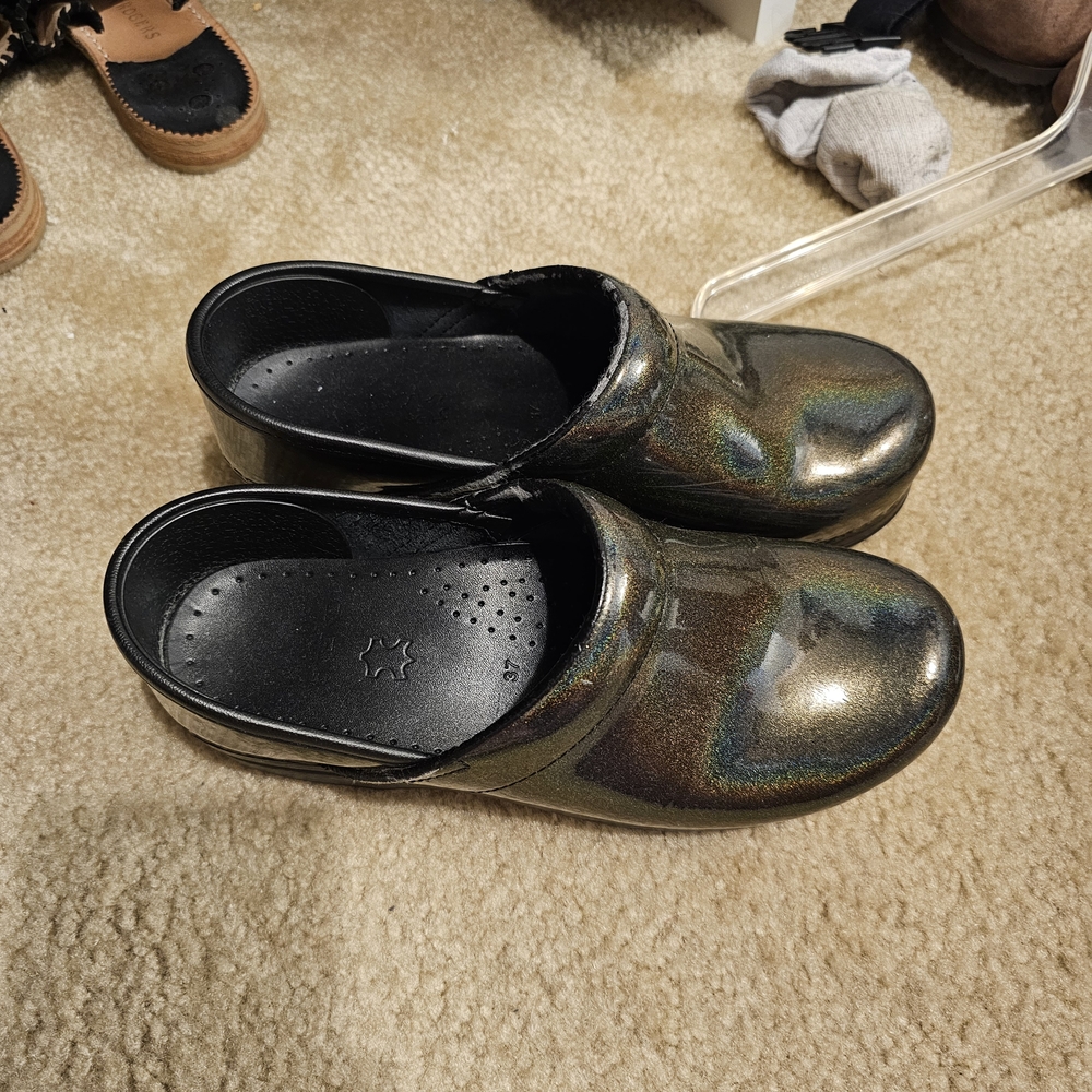 Dansko Iridescent Black Mules
